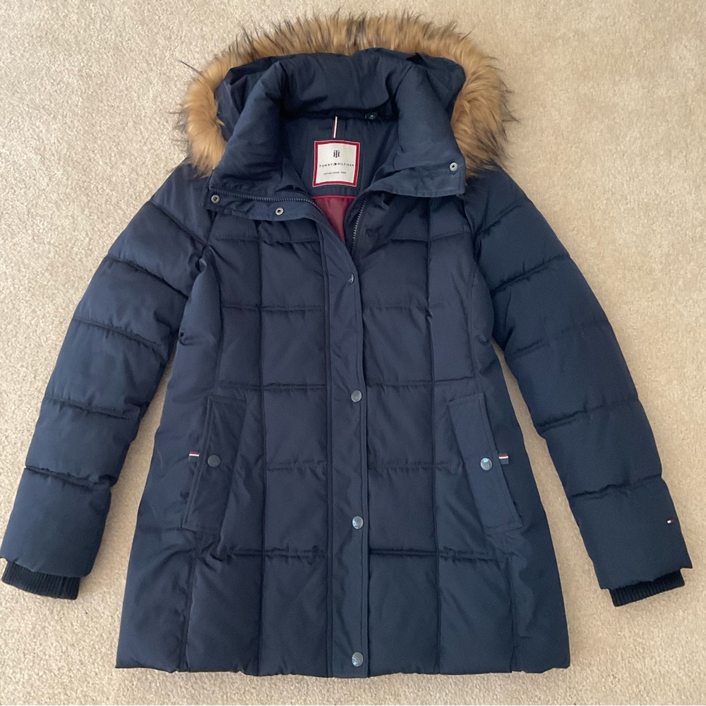 Tommy Hilfiger Navy Winter Coat Parka Detachable Hood
